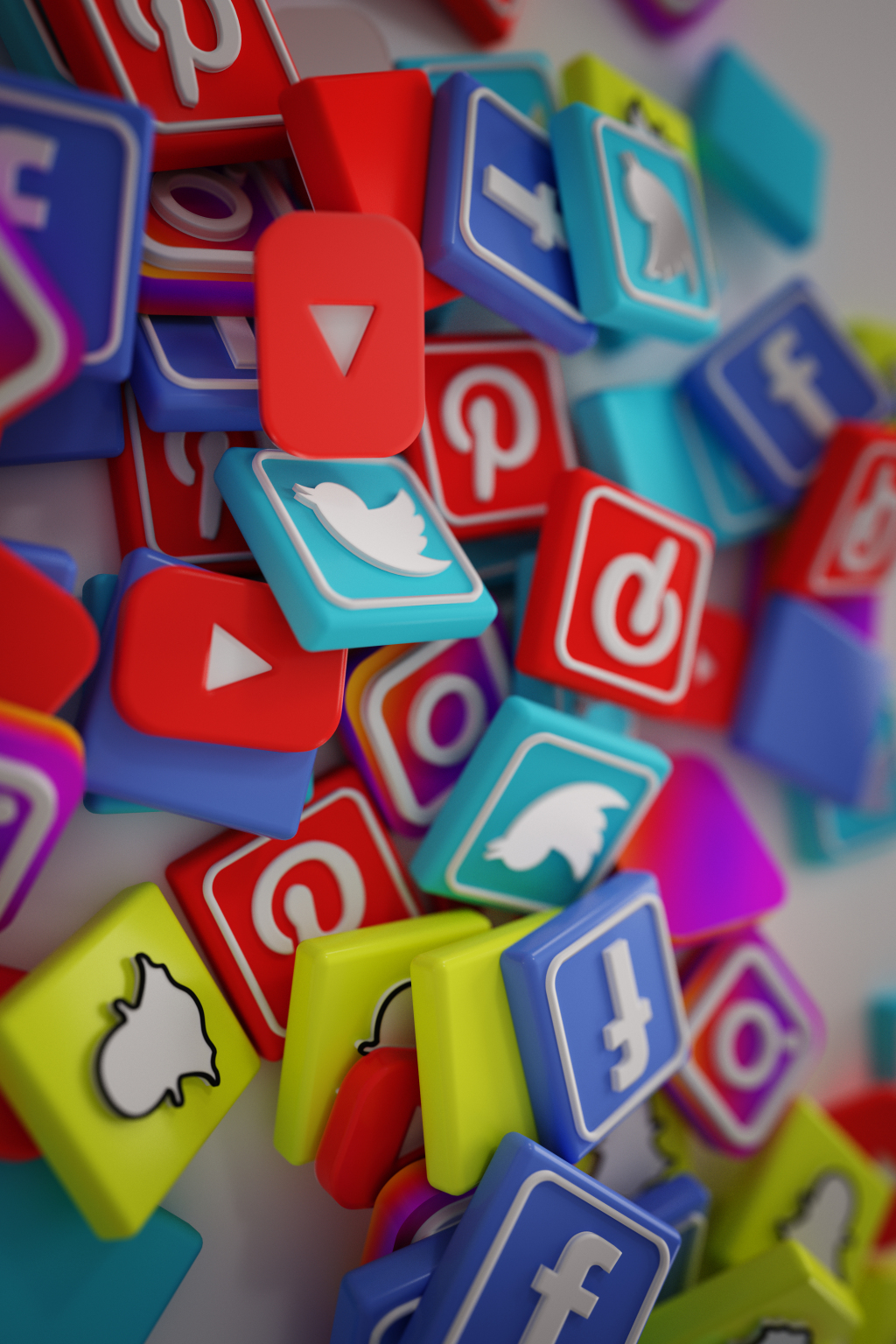 Pile of 3D Popular Social Media Logos