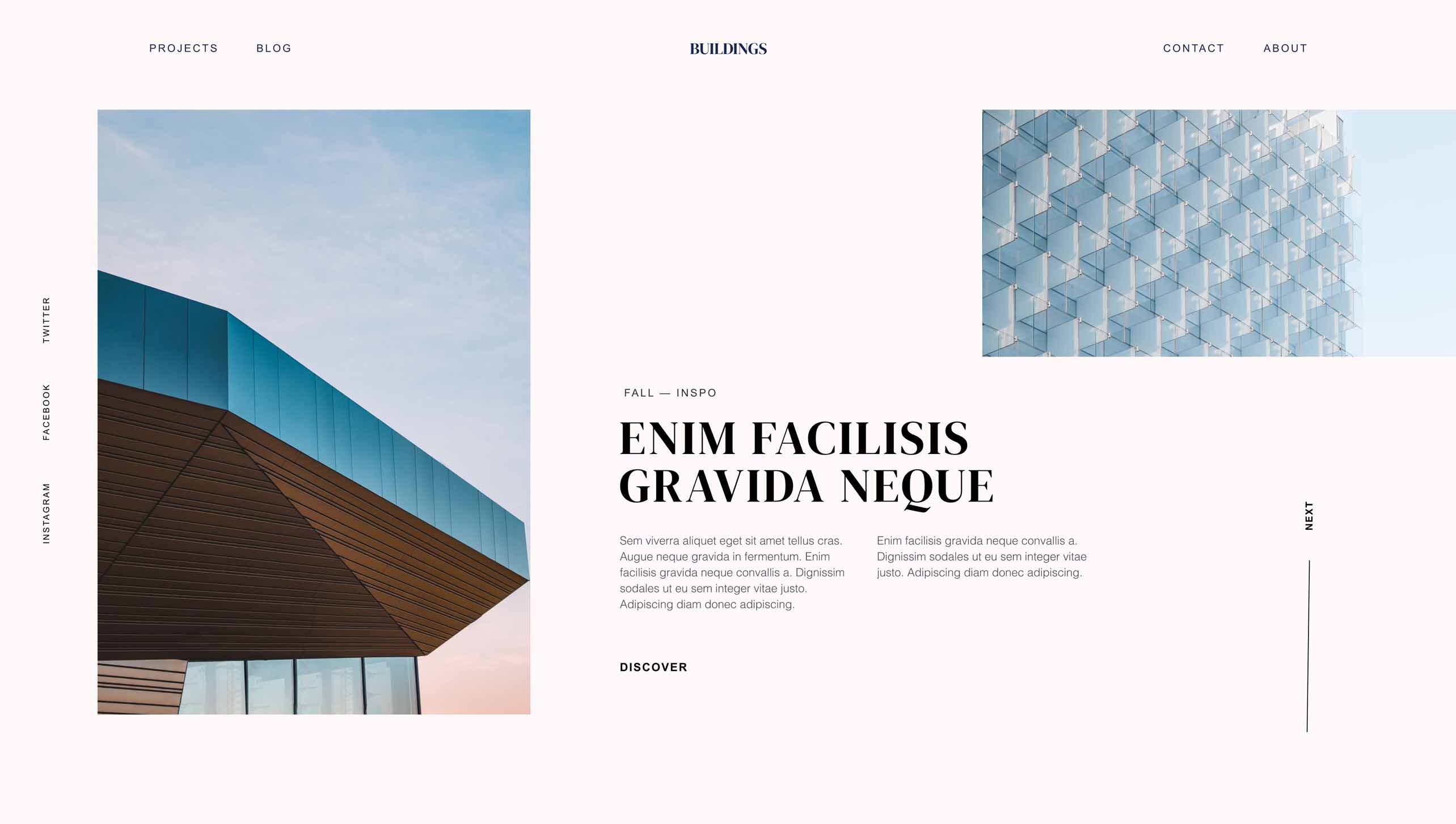 A blog page for BUILDINGS showing 2 images of modern architecture.