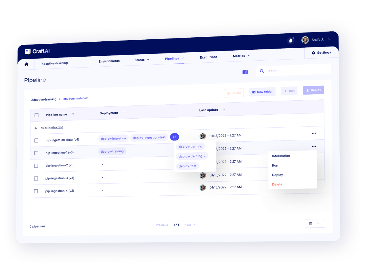 Dashboard Craft AI