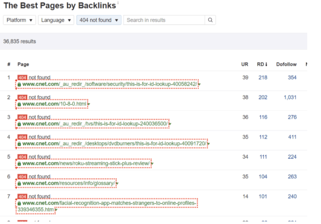 broken links page on ahrefs