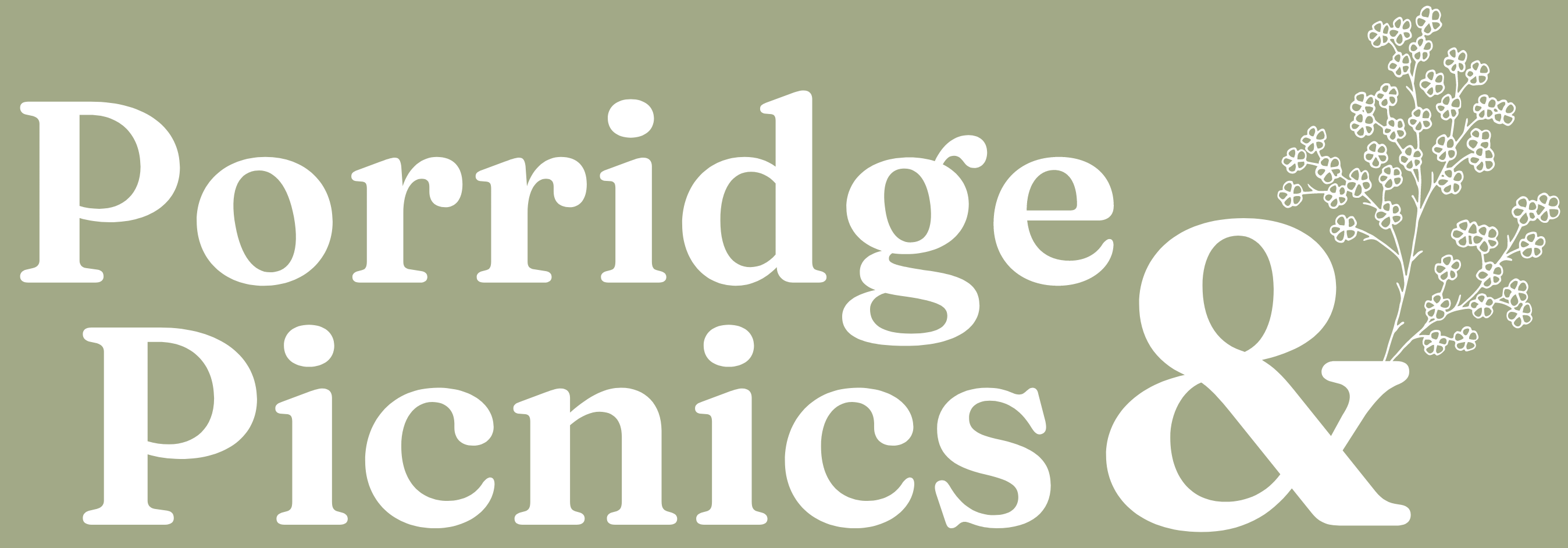 Logo stating "Porridge and Picnics" with floral accent