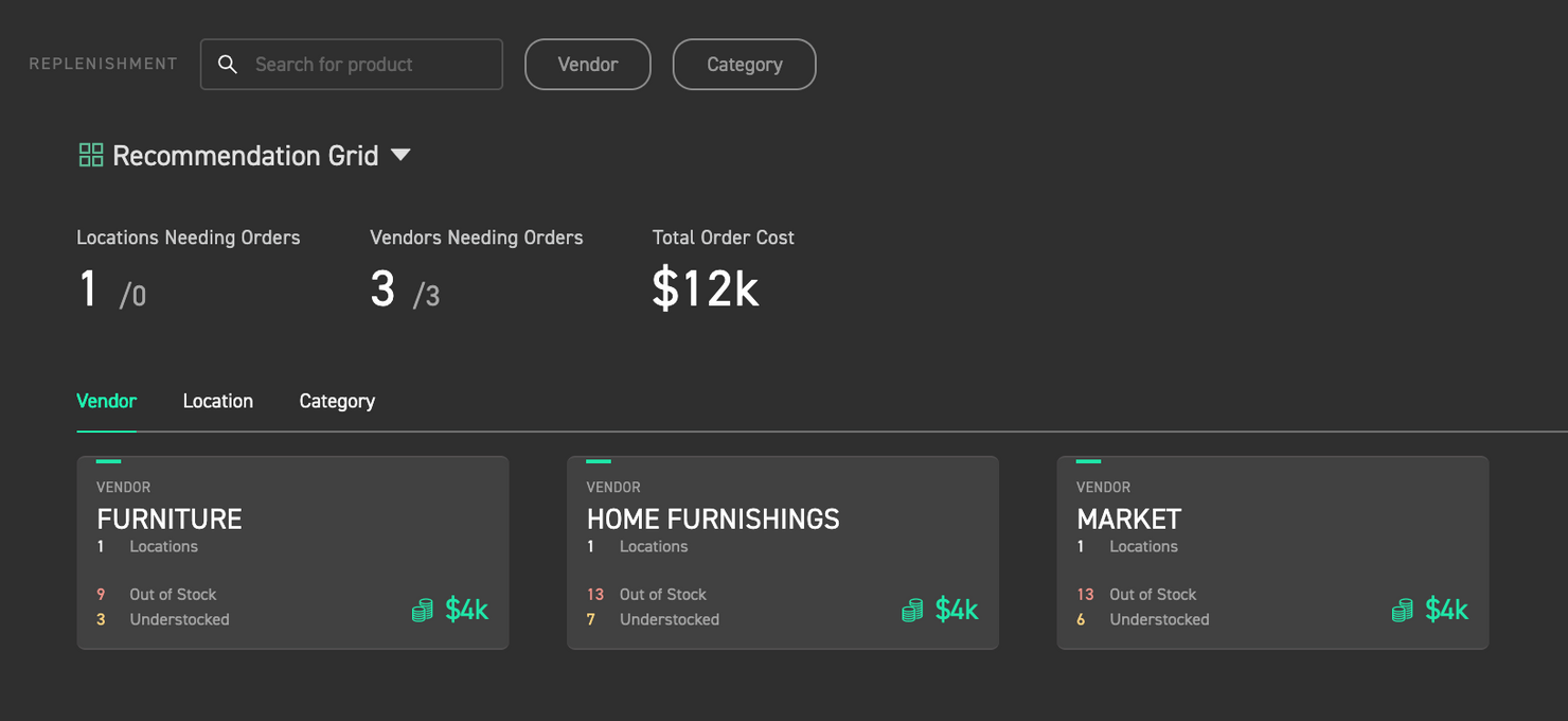 Retail replenishment artificial intelligence software screenshot