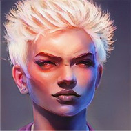 Avatar that looks like a painting of a young male with white blonde hair, white skin, and red highlights on the cheeks.