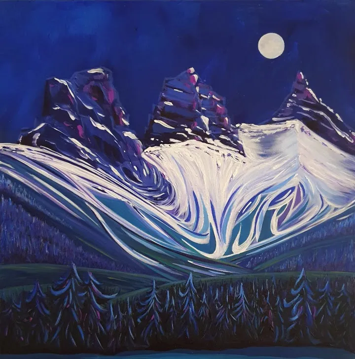 Painting of mountain and trees