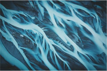 The glacier-like surface of a planet.
