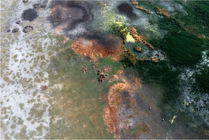 The earth-like surface of a planet.