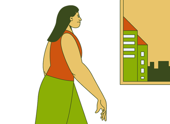 Ilustração de mulher sozinha olhando para janela
