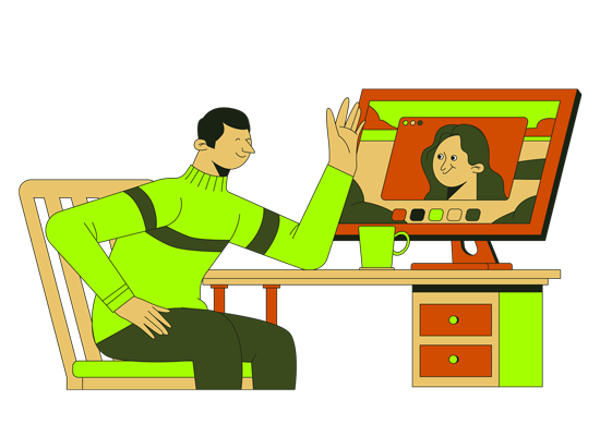 Ilustração de homem sentado na escrivaninha com o computador