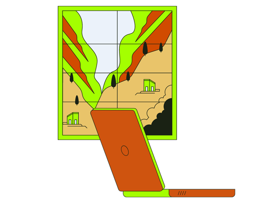 Ilustração de um notebook e um quadro