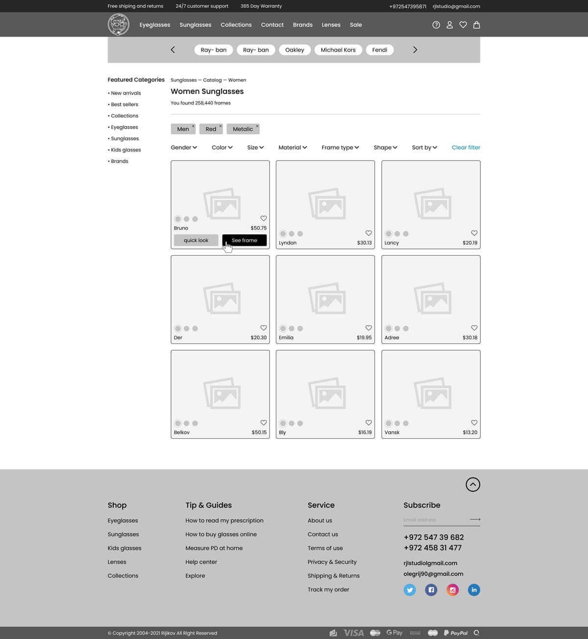 Prototype Low quality wireframe shop page