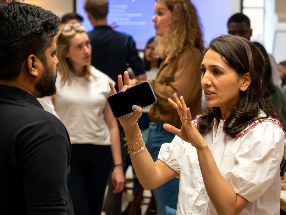 Riya explaining with hand gestures