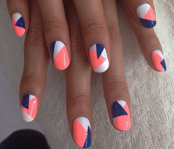Pink and White Geometric Nails
