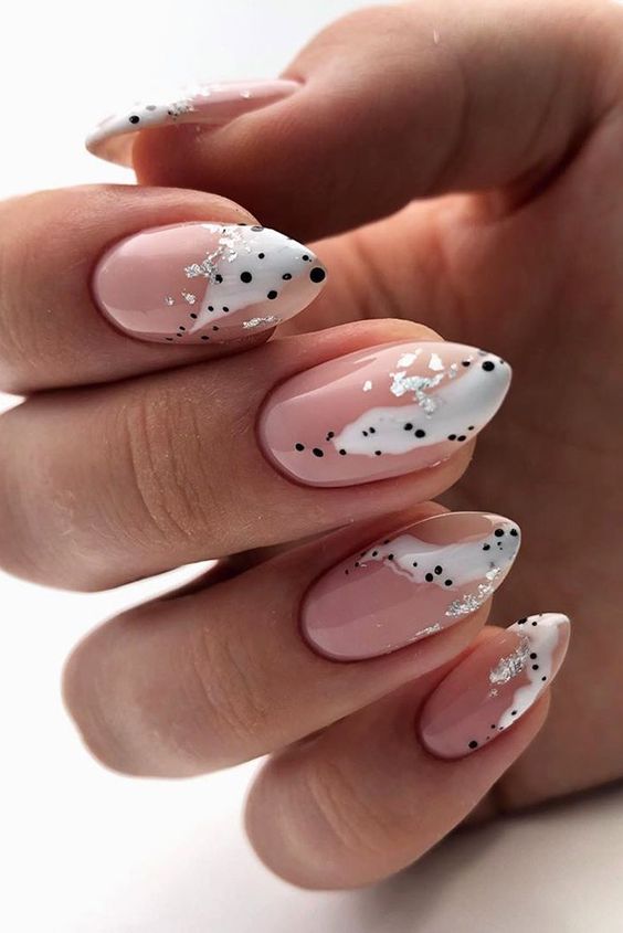 Pink and White Abstract Nails