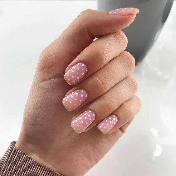 Pink and White Polka Dot Acrylic Nails