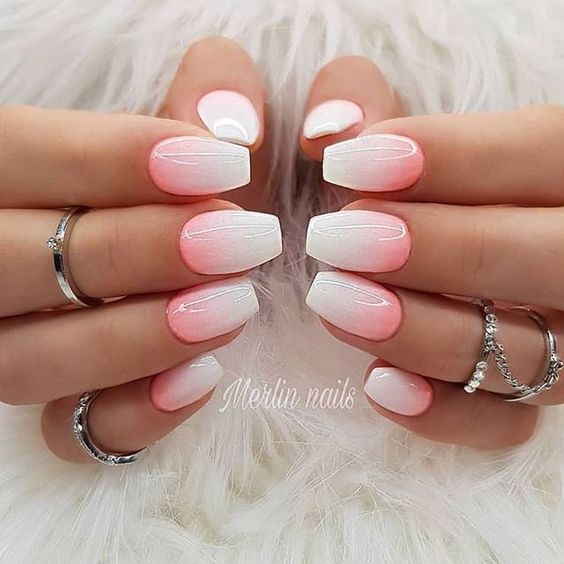 Pink and White Sunshine Nails