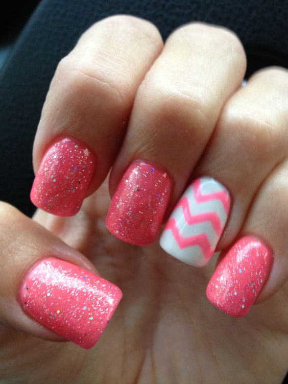 Pink and White Chevron Nails