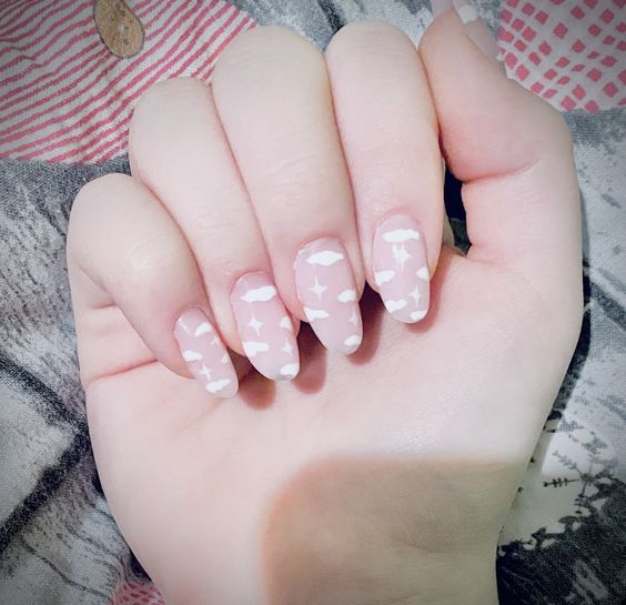 Pink and White Cloud Nails