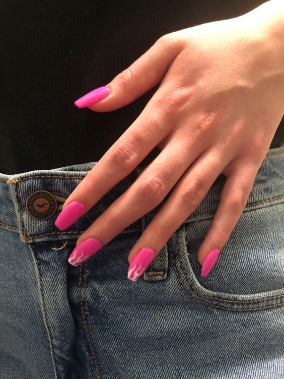 Hot Pink and White Nails