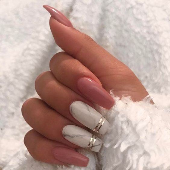 Coral Pink and White Nails