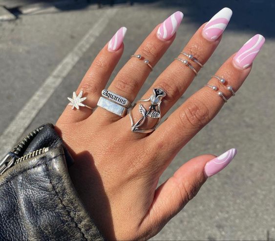 Pink and White Striped Nails