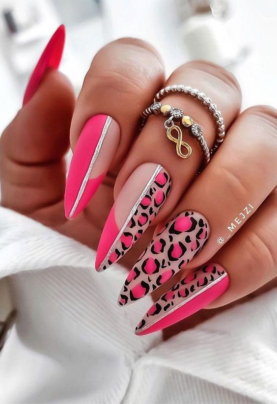 Pink Leopard Print Nails