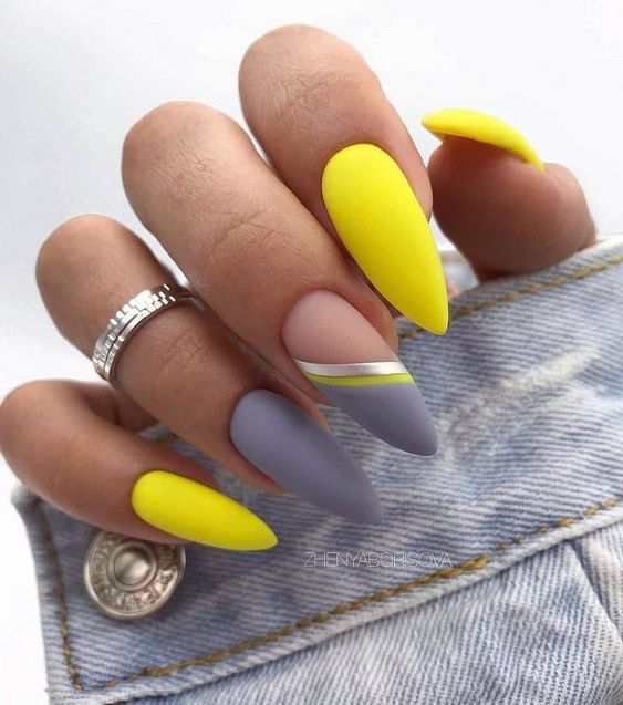 Yellow and Gray Nails