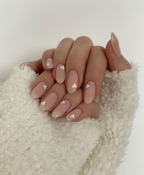 Neutral Nails With Hearts