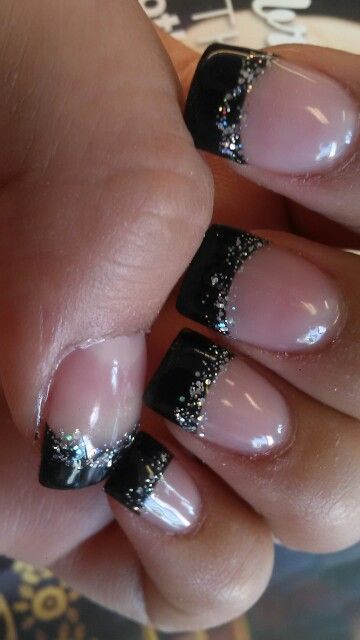 Black French Tips with Glitter