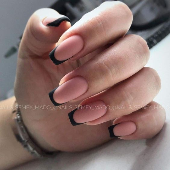 Matte Black Tip Nails