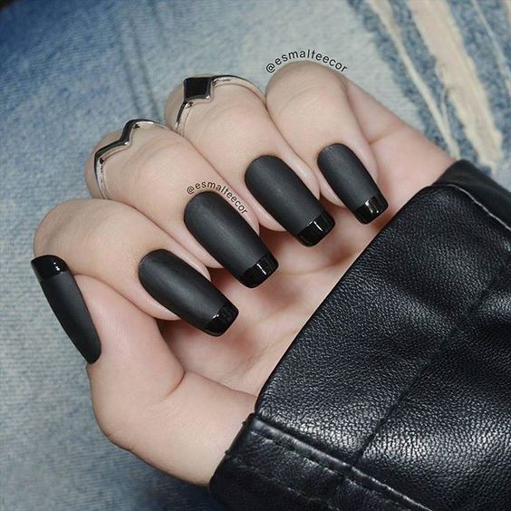 Black Matte Tip Nails