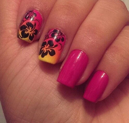 Hibiscus Ombre Nails
