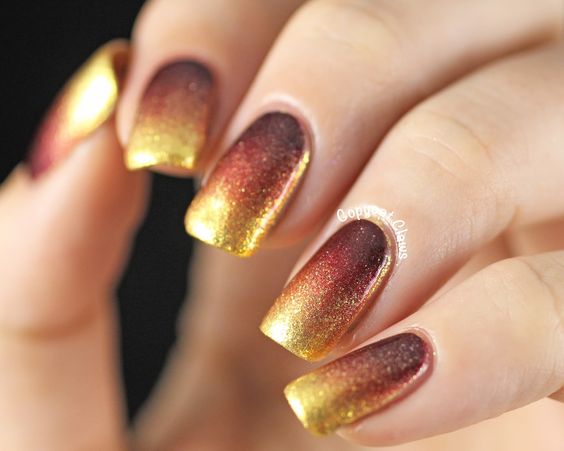 Gold and Copper Ombre Nails