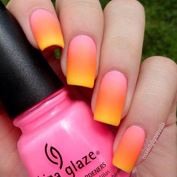 Pink and Orange Ombre Nails