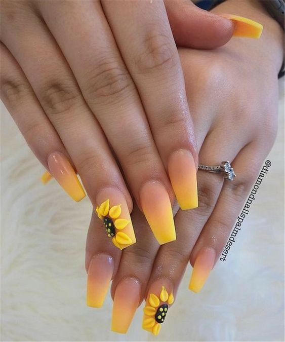 Sunflower Ombre Nails