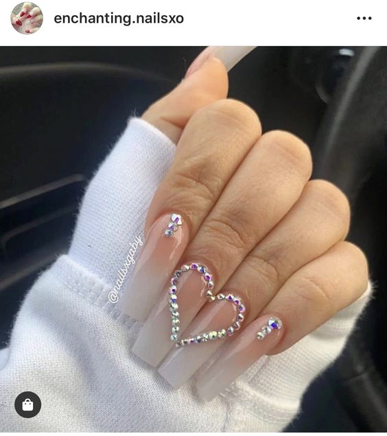 Heart Rhinestone Nails