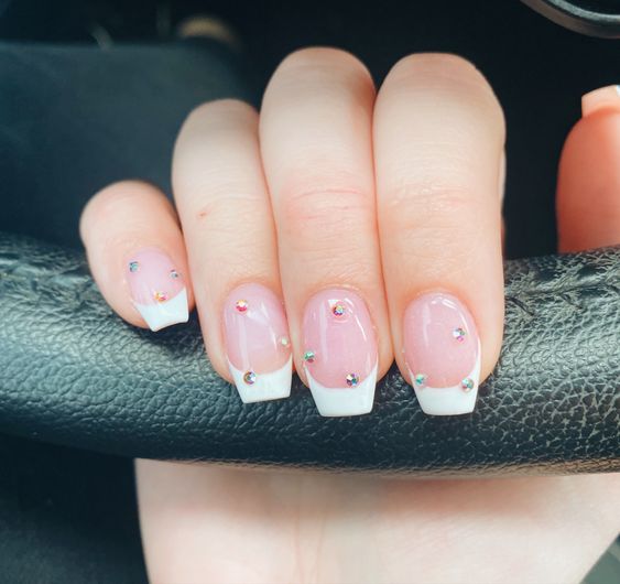 Simple and Sweet Rhinestone Nails
