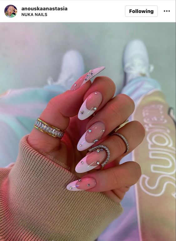 Almond Nails With Rhinestones
