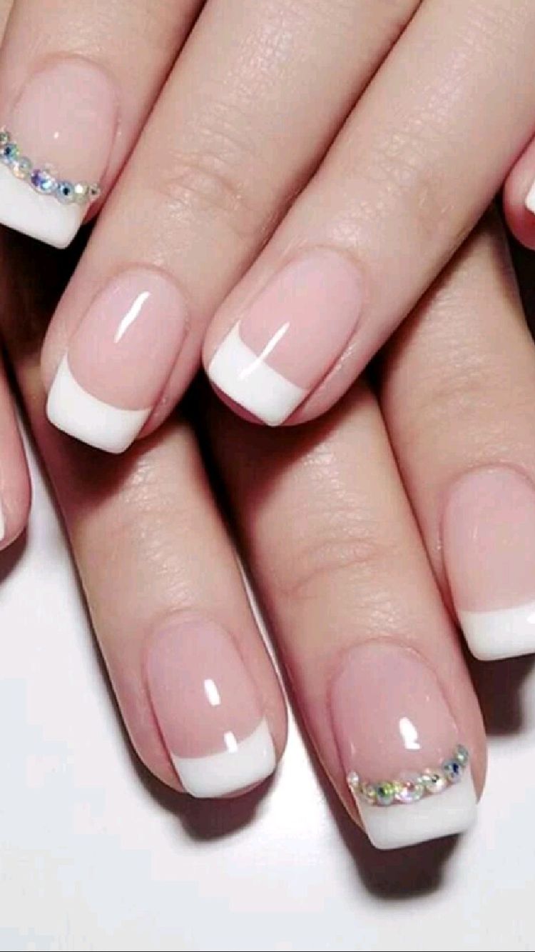 French Manicure With Crystals