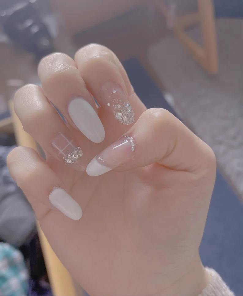 Korean Inspired Rhinestone Nails
