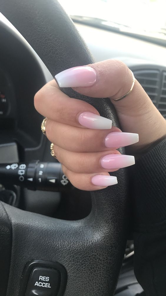 Pink and White Coffin Nails