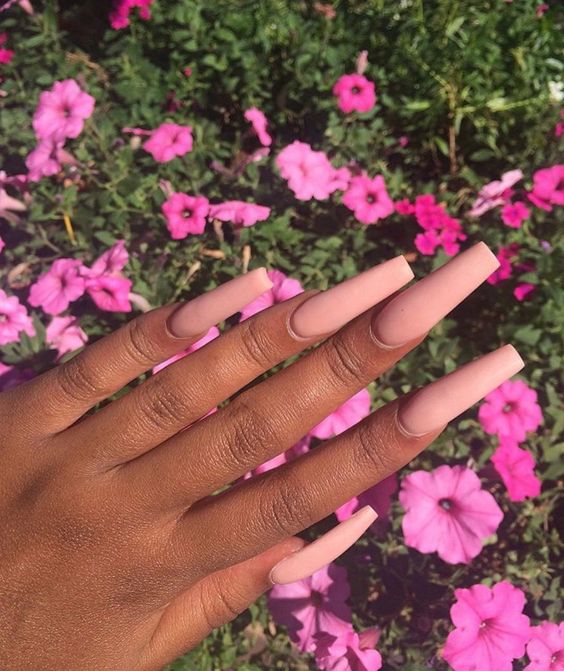 Pink Matte Coffin Nails