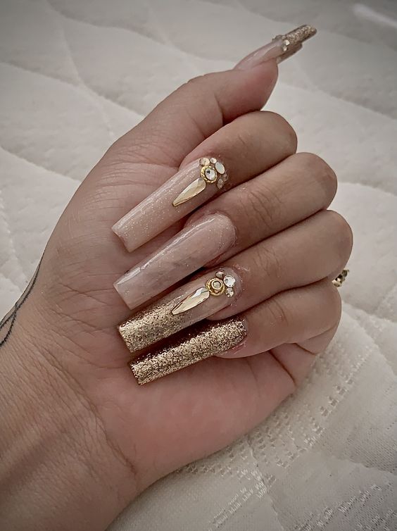 Pink and Gold Coffin Nails