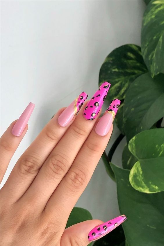 Pink Leopard Print Coffin Nails