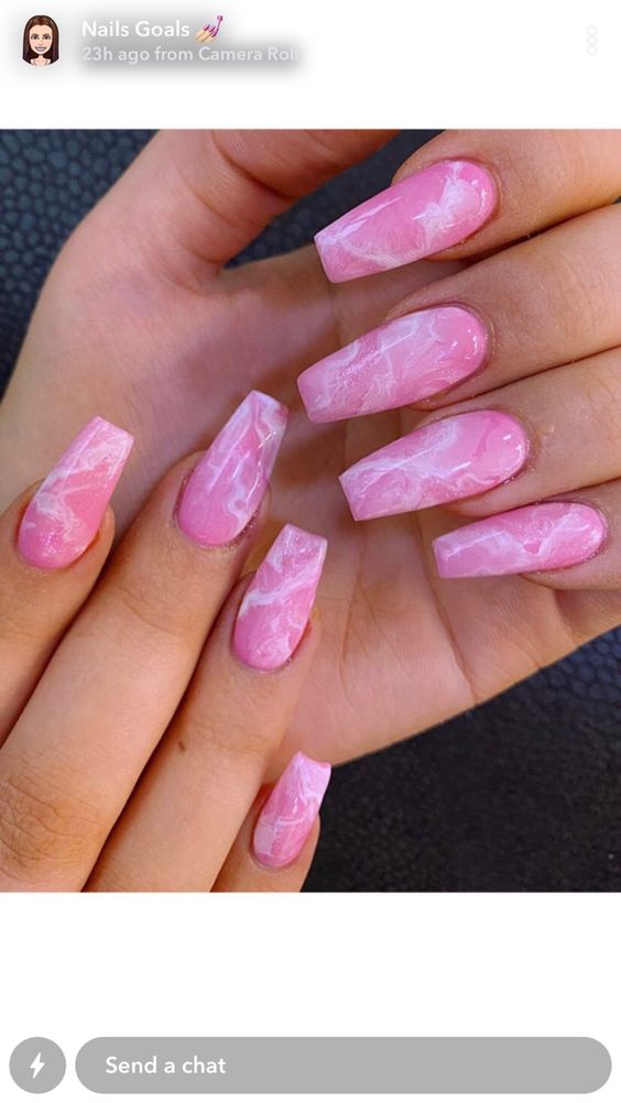 Pink Marble Coffin Nails