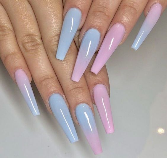 Pink and Blue Coffin Nails