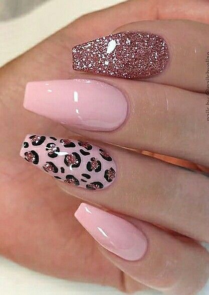 Pink Coffin Nails with Glitter