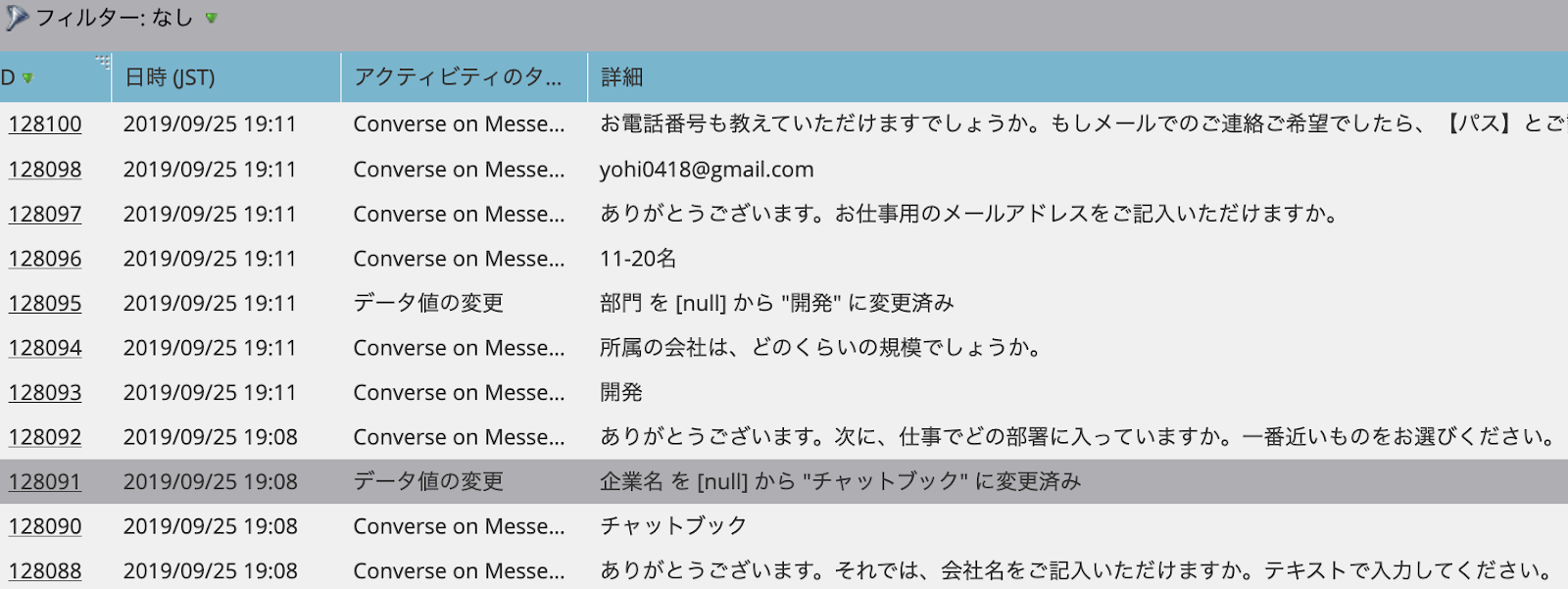 チャットボットとのやり取りは全てMarketoに保存され、Marketo上で行動経路を一元管理できます。