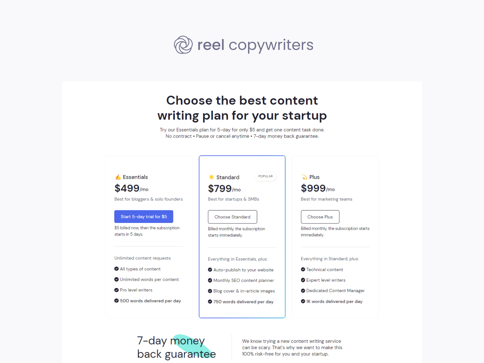 Reel Copywriters have one of the best pricings out there!