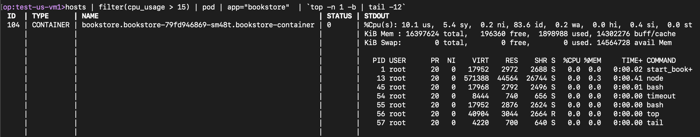 A single Op statement in Shoreline runs Linux commands across all Kubernetes clusters, regions, and clouds.