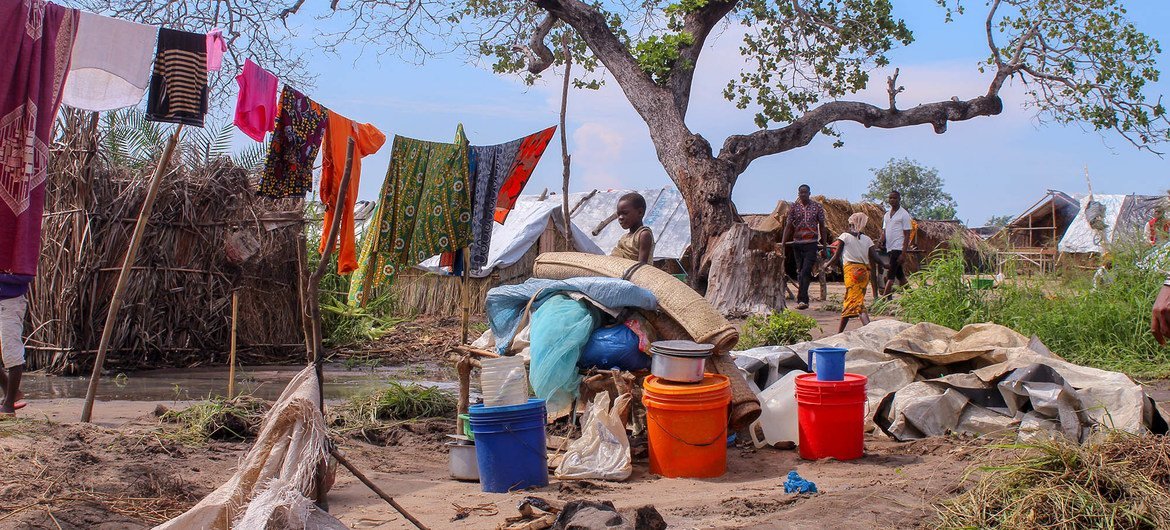 Des familles déplacées dans le nord du Mozambique ont trouvé un abri temporaire.